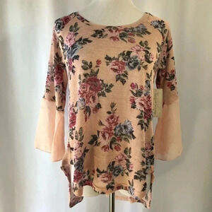 French Laundry Women’s Top Small Floral 3/4 Sleeve High Low Bell Sleeve